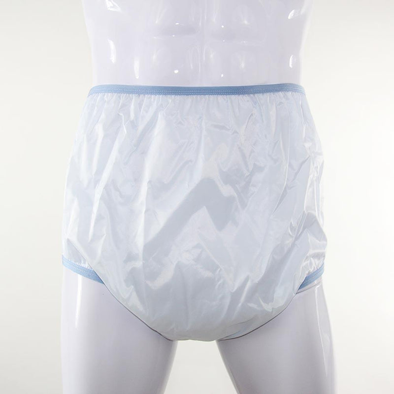 Waterproof soft clear/baby blue plastic high waisted FFL pants/diaper  covers (41-72) wide crotch