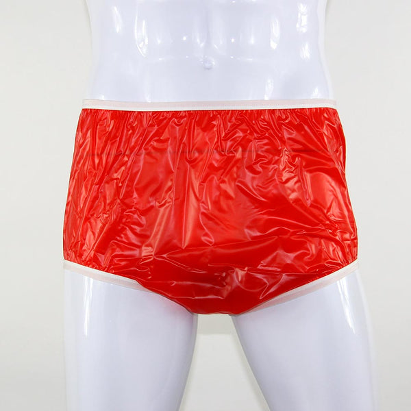 Red Sexy Latex Diaper Cover With Button Att Front Crotch Rubber